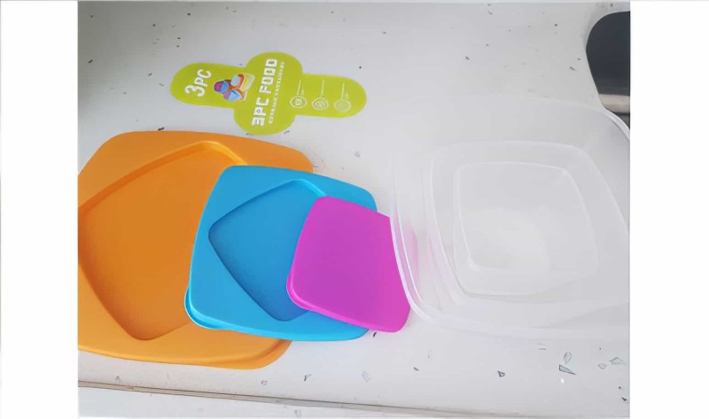 3 Parça Plastik Saklama Kabı Kapaklı Renkli Kare İç İçe Geçen - Thumbnail