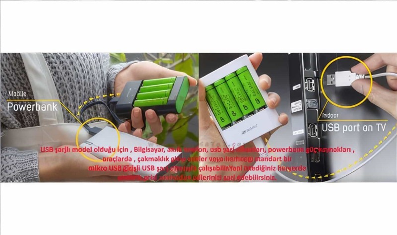 4 Adet Gp Recyko 1000 Serisi Aaa Şarjlı İnce Kalem Pil + Gp U411 Usb Pil Şarj Cihazı - Thumbnail