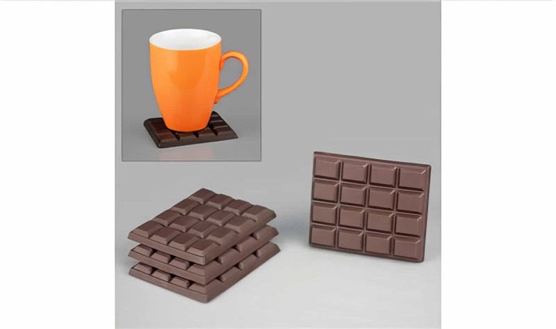 4 Adet Set Kare Çikolata Şeklinde Bardak Altlığı - Thumbnail