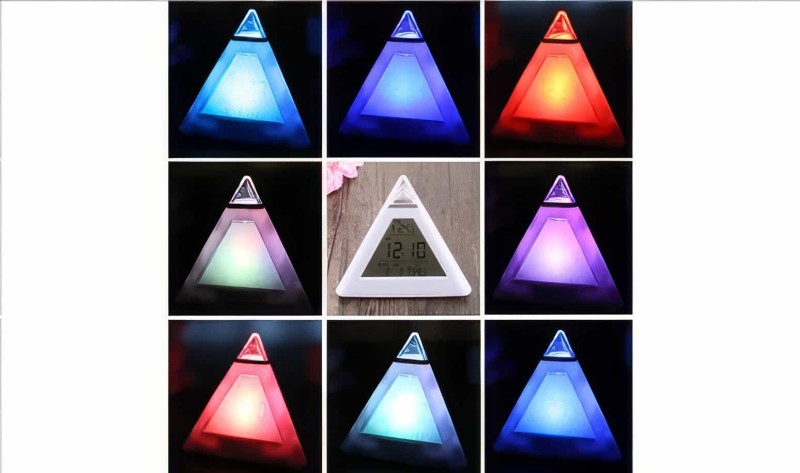 7 Renk Değiştiren Piramit Şeklinde Dereceli Alarmlı Masa Saati - Thumbnail