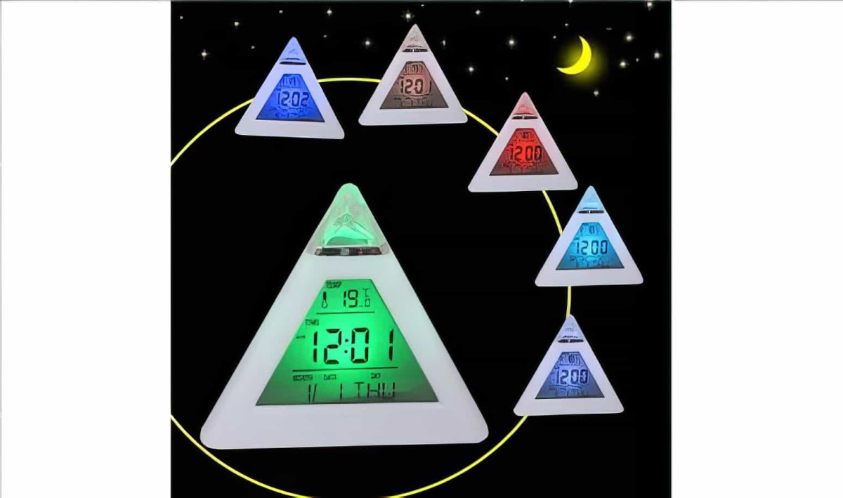 7 Renk Değiştiren Piramit Şeklinde Dereceli Alarmlı Masa Saati