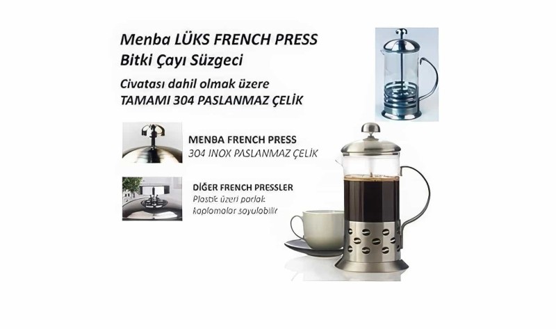 Çelik French Press Kahve Ve Bitki Çayı Demliği 350 Ml - Thumbnail
