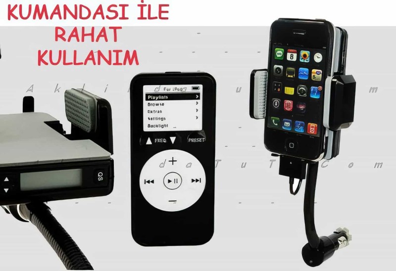 İphone Fm Transmitter + Araç İçi Tutucu + Şarj Cihazı - Thumbnail
