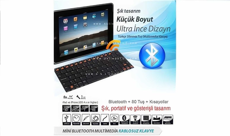 Mini Bluetooth Kablosuz Klavye - Mini Bluetooth Wireless Keyboard - Thumbnail